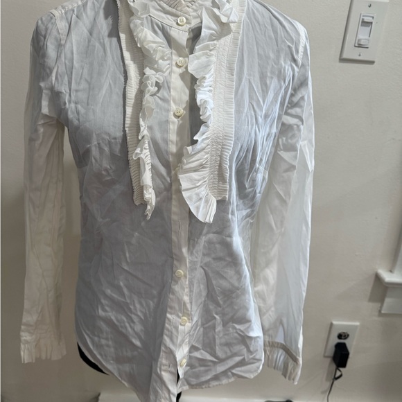 White Ruffled Button-Up Blouse - Picture 1 of 1